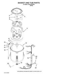 Basket And Tub Parts Diagram and Parts List for CAW12444XW2  Crosley Washer
