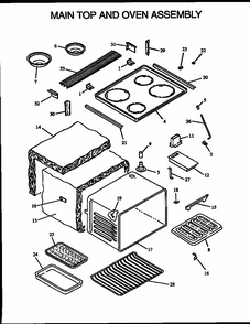 Main Top And Oven Assembly Diagram and Parts List for ARS635W-P1113803W  Amana Range