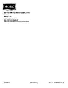 Cover Sheet Diagram and Parts List for MBF2258DEE00  Maytag Refrigerator