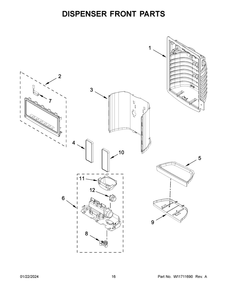 Dispenser Front Parts Diagram and Parts List for MFI2570FEW10  Maytag Refrigerator