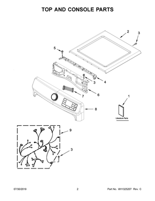 Top And Console Parts Diagram and Parts List for YMED6630HW0  Maytag Dryer