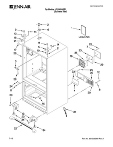 Cabinet Parts Diagram and Parts List for JFI2089WES1  Jenn-Air Refrigerator