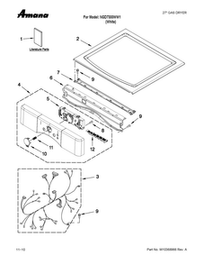 Top And Console Parts Diagram and Parts List for NGD7300WW1  Amana Dryer