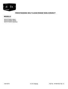 Cover Sheet Diagram and Parts List for MGT8775XS04  Maytag Range