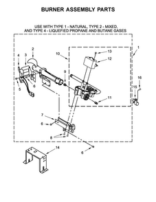 Burner Assembly Parts Diagram and Parts List for MGDP475EW0  Maytag Dryer