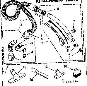 Hose And Attachment Parts Diagram and Parts List for 1162432580  Kenmore Canister Vacuum