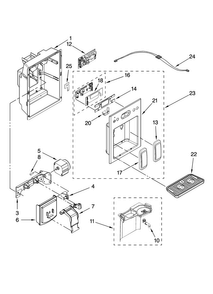 Dispenser Front Parts Diagram and Parts List for JCD2591WES00  Jenn-Air Refrigerator