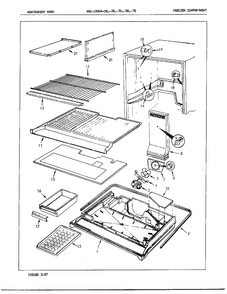 Freezer Compartment Diagram and Parts List for 19864A  Admiral Refrigerator