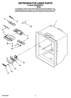 02 - Refrigerator Liner Parts Diagram and Parts List for GB2225PEKW12  Amana Refrigerator