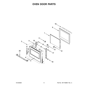 Oven Door Parts Diagram and Parts List for JOECC530RL00  Jenn-Air Microwave Oven Combo