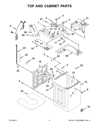 Top And Cabinet Parts Diagram and Parts List for 7MMVWB955FC1  Maytag Washer