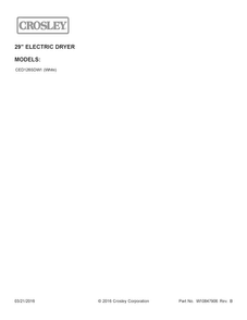Cover Sheet Diagram and Parts List for CED126SDW1  Crosley Dryer