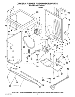 03 - DRYER CABINET AND MOTOR PARTS Diagram and Parts List for YMET3800XW0  Maytag Washer Dryer Combo