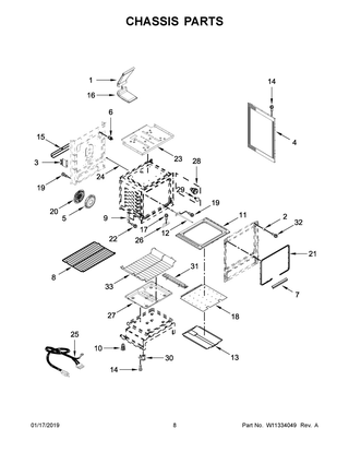 Chassis Parts Diagram and Parts List for MGR8800HK0  Maytag Range