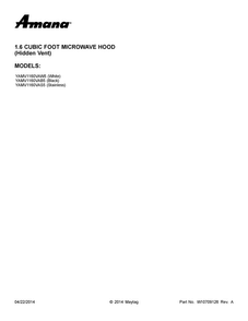 Cover Sheet Diagram and Parts List for YAMV1160VAW5  Amana Microwave