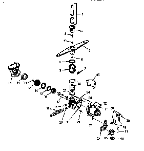 Motor-pump/water Distribution Components Diagram and Parts List for CDU210CB P1199013W Caloric Dishwasher