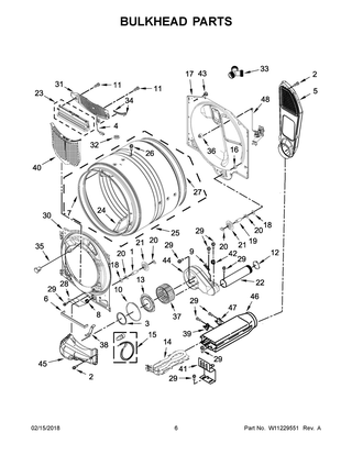 Bulkhead Parts Diagram and Parts List for YMED5500FC2  Maytag Dryer