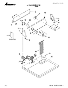 Top And Console Parts Diagram and Parts List for 4GNED4400YQ0  Amana Dryer