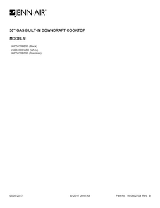 Cover Sheet Diagram and Parts List for JGD3430BB00  Jenn-Air Cooktop