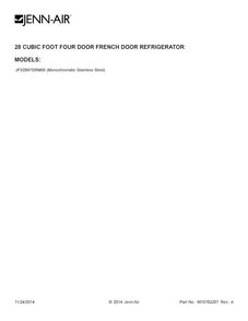 Cover Sheet Diagram and Parts List for JFX2897DRM00  Jenn-Air Refrigerator