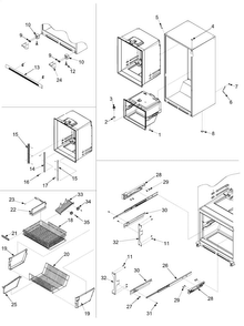 Interior Cabinet & Freezer Shelving Diagram and Parts List for XRBS017BB1  Amana Refrigerator