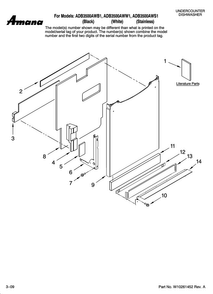 Door And Panel Parts Diagram and Parts List for ADB3500AWS1  Amana Dishwasher