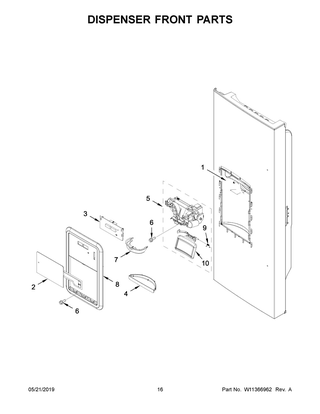 Dispenser Front Parts Diagram and Parts List for MFI2269FRZ04  Maytag Refrigerator