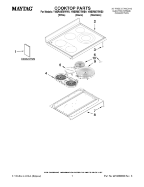 01 - COOKTOP PARTS Diagram and Parts List for YMER8875WS0  Maytag Range