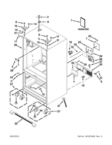 Cabinet Parts Diagram and Parts List for 5VMFI267AA01  Maytag Refrigerator