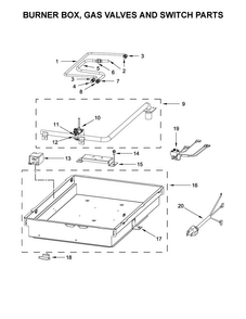 Burner Box, Gas Valves And Switch Parts Diagram and Parts List for JGC3115GS0  Jenn-Air Cooktop