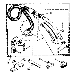 Hose And Attachment Parts Diagram and Parts List for 1162435081  Kenmore Canister Vacuum