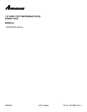 01 - Cover Sheet Diagram and Parts List for AMV6507RGS0  Amana Microwave Oven Combo