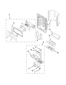 Dispenser Front Parts Diagram and Parts List for JFX2597AEP3  Jenn-Air Refrigerator
