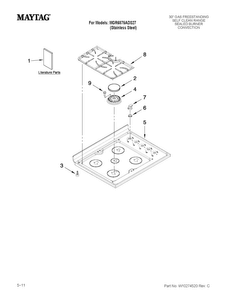 Cooktop Parts Diagram and Parts List for MGR6875ADS27  Maytag Range