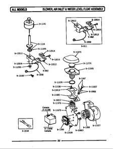 Blower/air Inlet & Water Level Float Diagram and Parts List for LWC202  Maytag Dishwasher