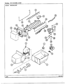 Ice Maker And Bin Diagram and Parts List for 301040  Admiral Refrigerator