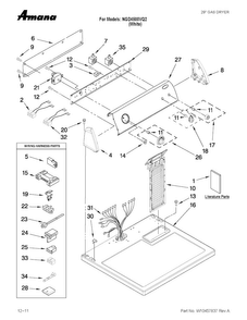 Top And Console Parts Diagram and Parts List for NGD4500VQ2  Amana Dryer