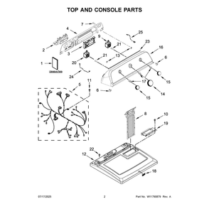 Top And Console Parts Diagram and Parts List for YMED4205SW0  Maytag Dryer