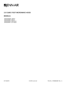 Cover Sheet Diagram and Parts List for JMV8208WB1  Jenn-Air Microwave