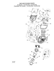 Vacuum Cleaner Diagram and Parts List for 11627814702  Kenmore Canister Vacuum