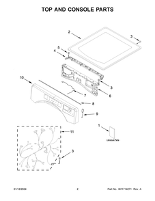 Top And Console Parts Diagram and Parts List for NGD5800HW3  Amana Dryer