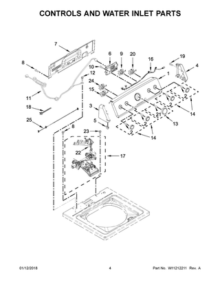 Controls And Water Inlet Parts Diagram and Parts List for 7MMVWC417FW0  Maytag Washer