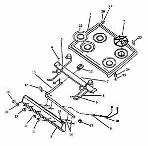 Top & Top Burner Assembly (without Spark) (rbl39aa0,5/all) (rbp39aa0,5/all) (gbp39fa/all) (sbp39fa/all) Diagram and Parts List for GBK39HG ALL Amana Range