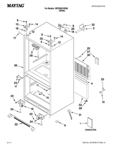Cabinet Parts Diagram and Parts List for MFD2562VEW6  Maytag Refrigerator