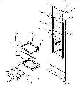 Shelving & Drawers Diagram and Parts List for SX22SE-P1190201WE  Amana Refrigerator
