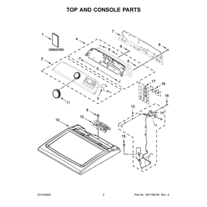 Top And Console Parts Diagram and Parts List for YMED7205RR0  Maytag Dryer