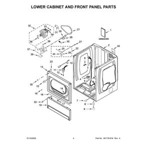 Lower Cabinet And Front Panel Parts Diagram and Parts List for MLE26PDFYW0  Maytag Dryer