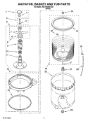 AGITATOR, BASKET AND TUB PARTS Diagram and Parts List for 3UATW4605TQ0  Admiral Washer