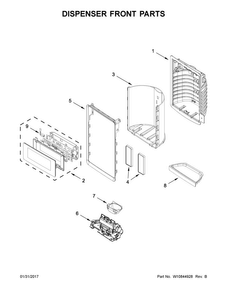Dispenser Front Parts Diagram and Parts List for MFT2776DEE02  Maytag Refrigerator