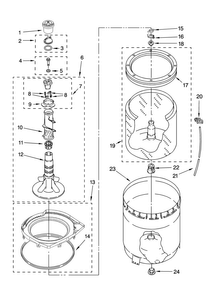 Agitator, Basket And Tub Parts Diagram and Parts List for MVWC500VW1  Maytag Washer